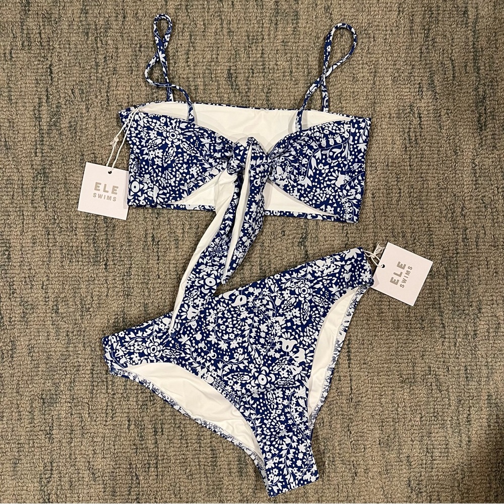 Ele Swim Blue and White Floral Bikini